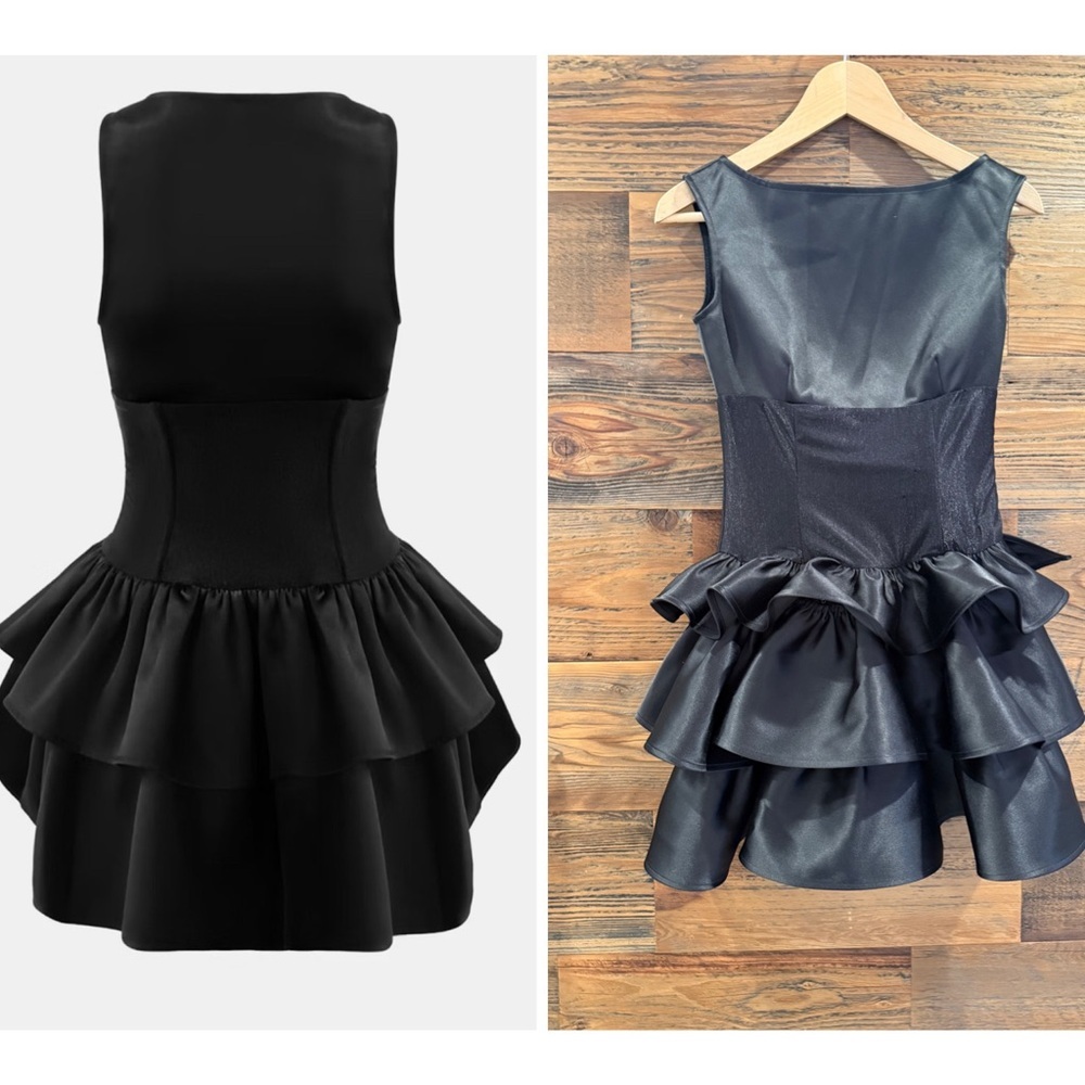 Ow Collection Ruffled Black Corset Mini Dress, New